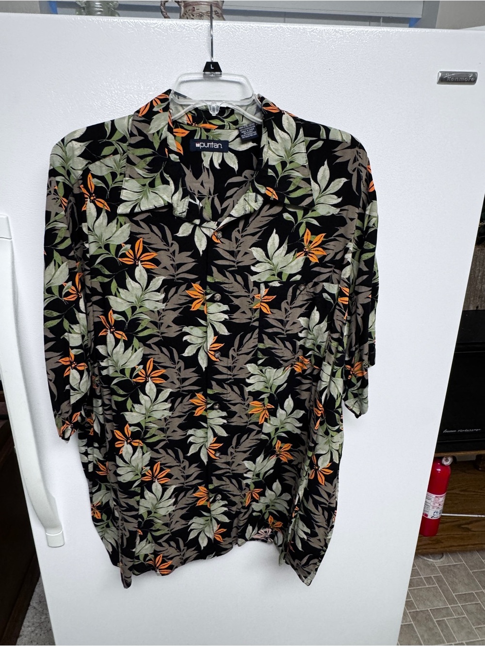 Puritan Black Short-Sleeve Tropical Leaf Shirt
